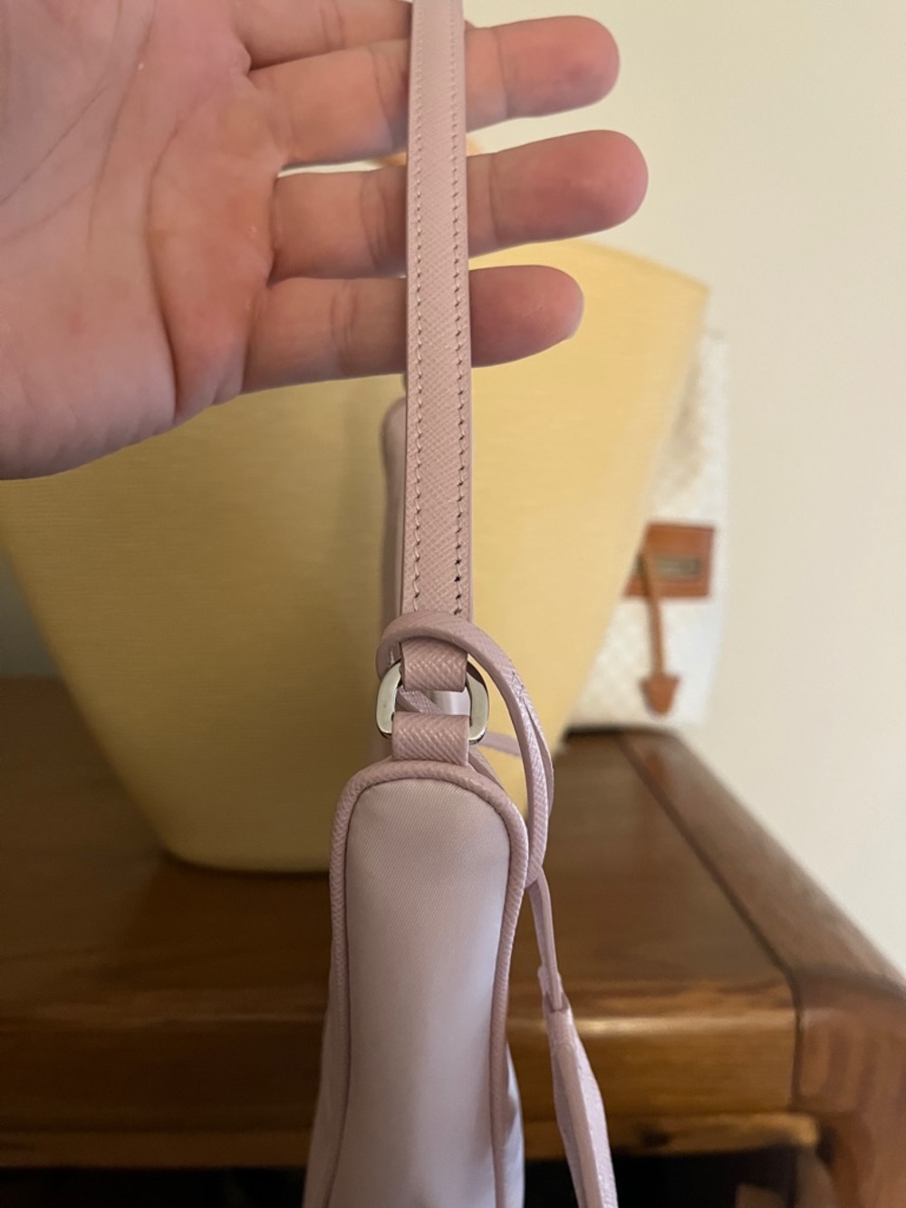 Prada Pale Pink Nylon Shoulder Bag with Logo Plaque - Picture 4 of 7